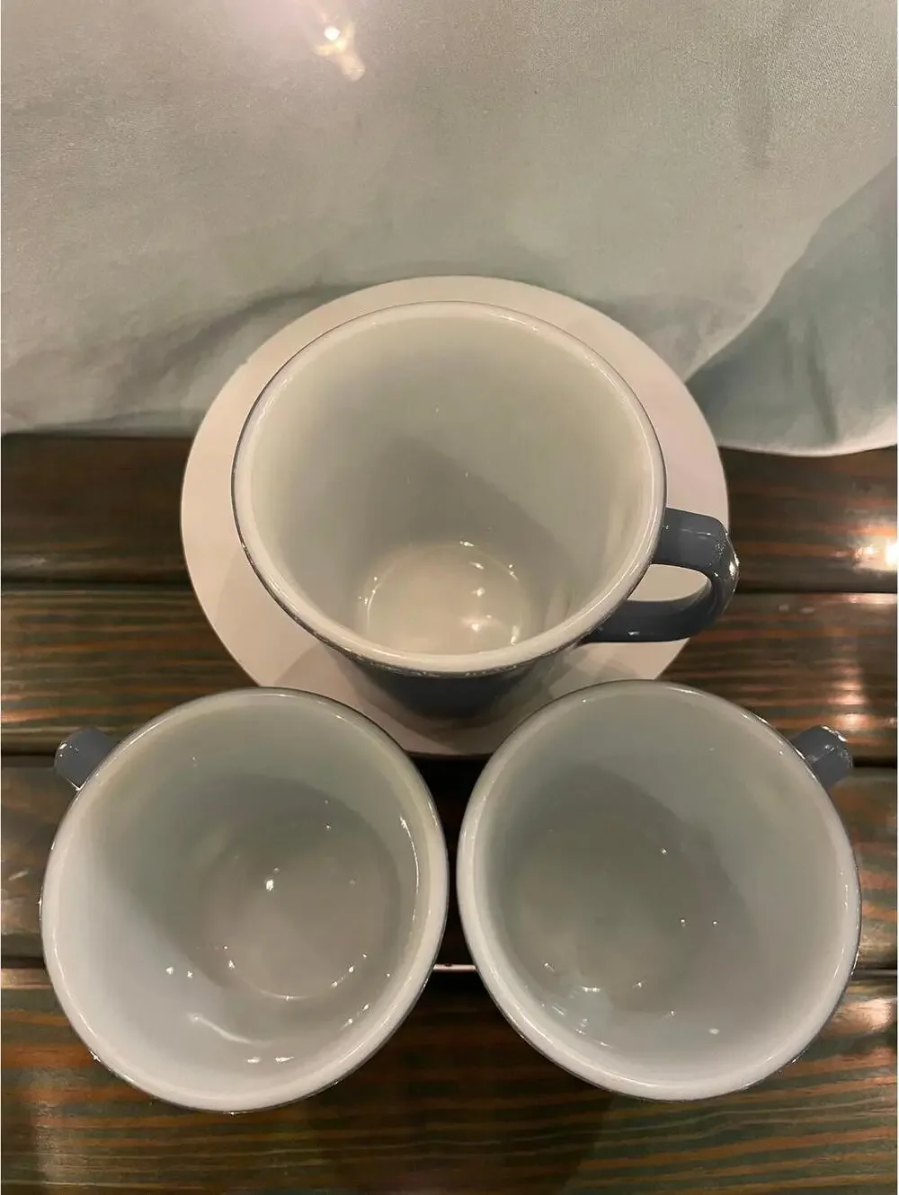 Blue Milkglass Corning Mugs - Set of Three